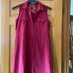 Red Button-Up Dress with Drawstring Front